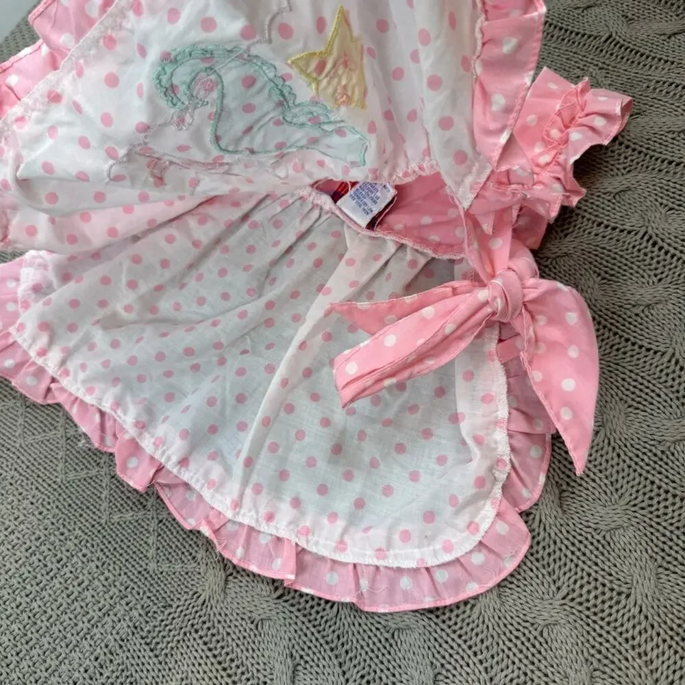 Vintage Broadway Kids Pink Polka Dot Apron Pinnie Tunic Seahorse Design ~9M